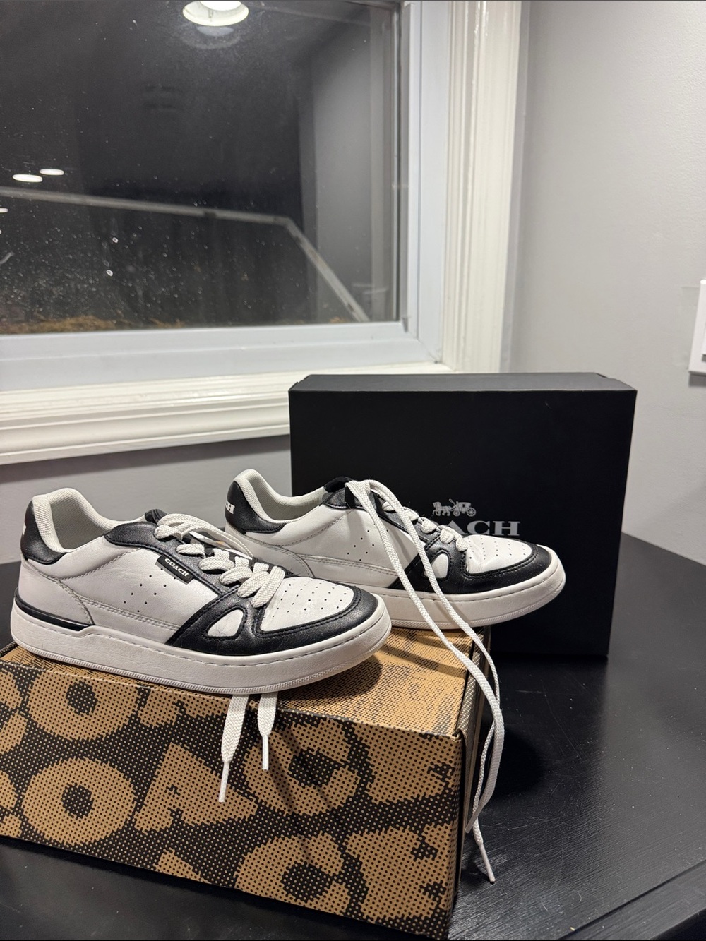 Coach Men’s Black and White Low-Top Leather Sneakers